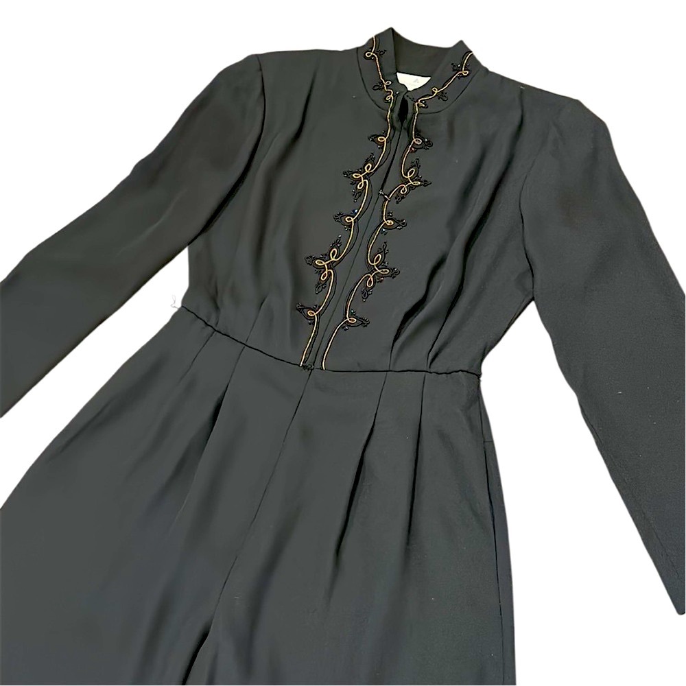 Y2K Liz Claiborne Classic Black Jumpsuit Pantsuit Metallic Rope Vintage